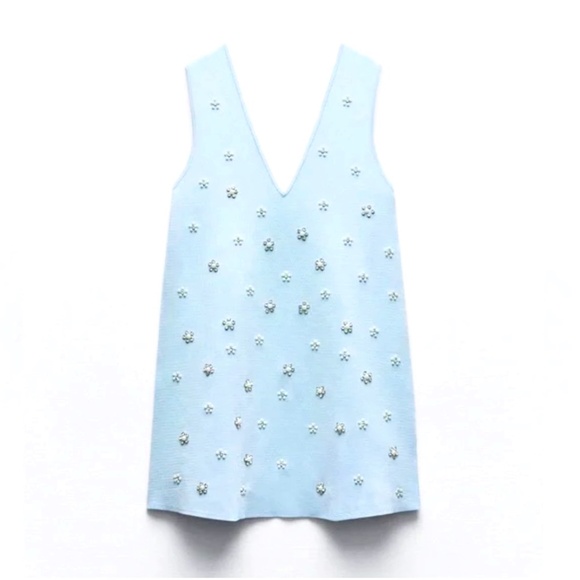 Zara Dresses & Skirts - ZARA BEADED JEWEL KNIT MINI DRESS NWT